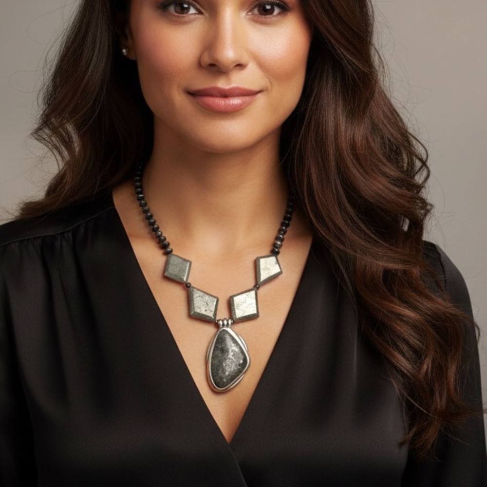 Studio BARSE Sterling Silver 925 Chunky Pyrite Statement Necklace
